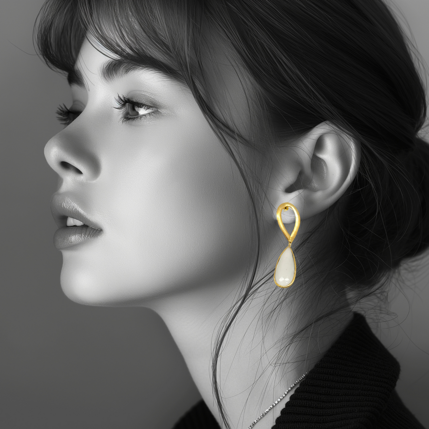 Mystical Allure | Handmade Gold-Plated White Cat's Eye Earrings