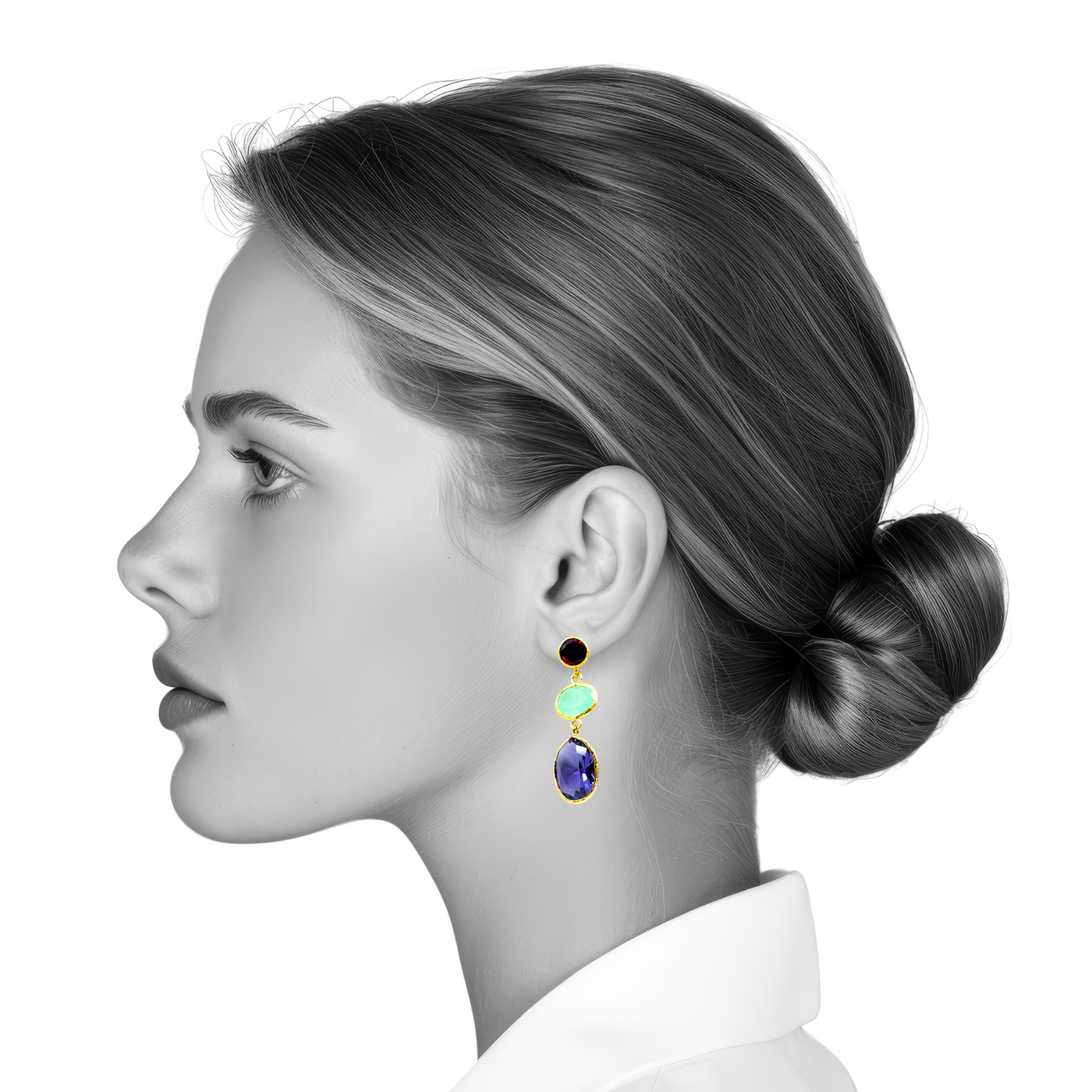 Red, Blue, Purple Three Piece Dangling Earring