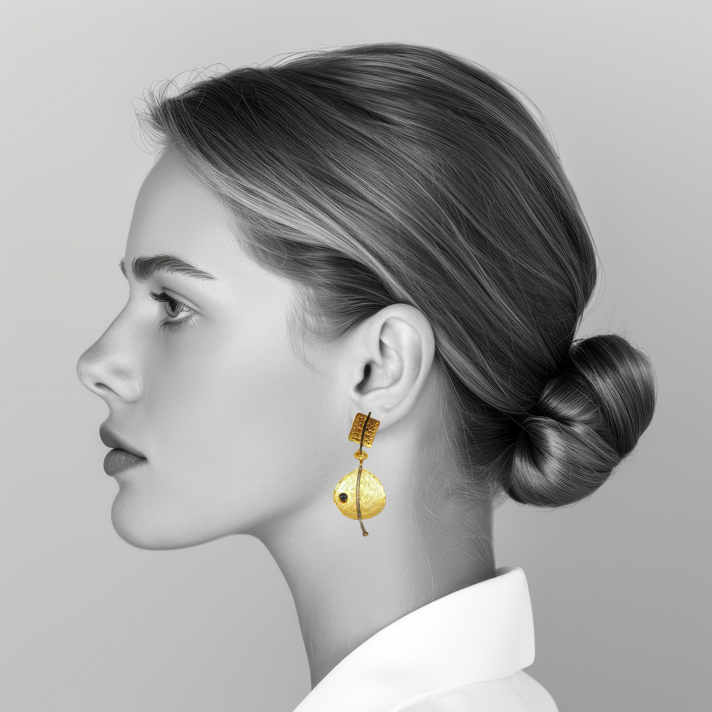Gold-Plated Handmade Earrings with Black CZ Stones | Contemporary Drop Earrings | Elegant Modern Jewelry