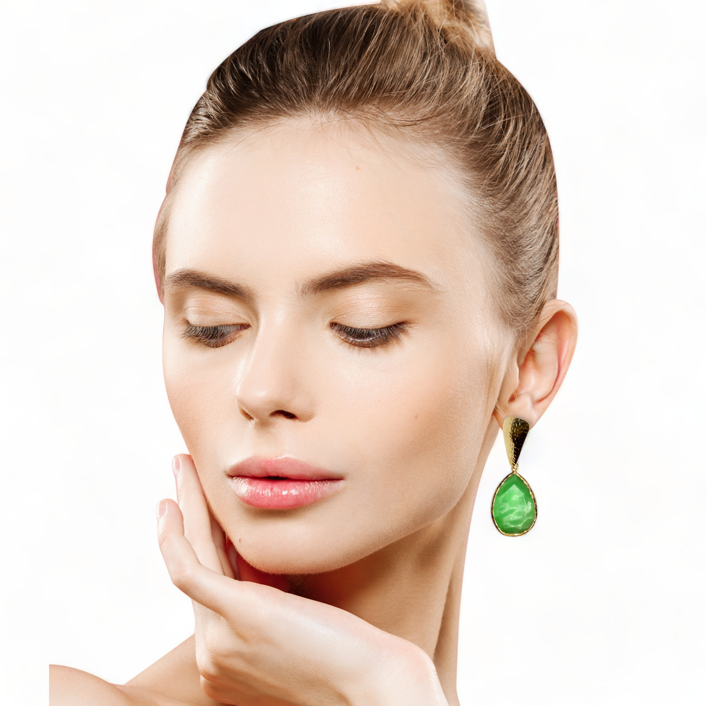 Aurora Green Funnel Gold Earrings - shopzeyzey