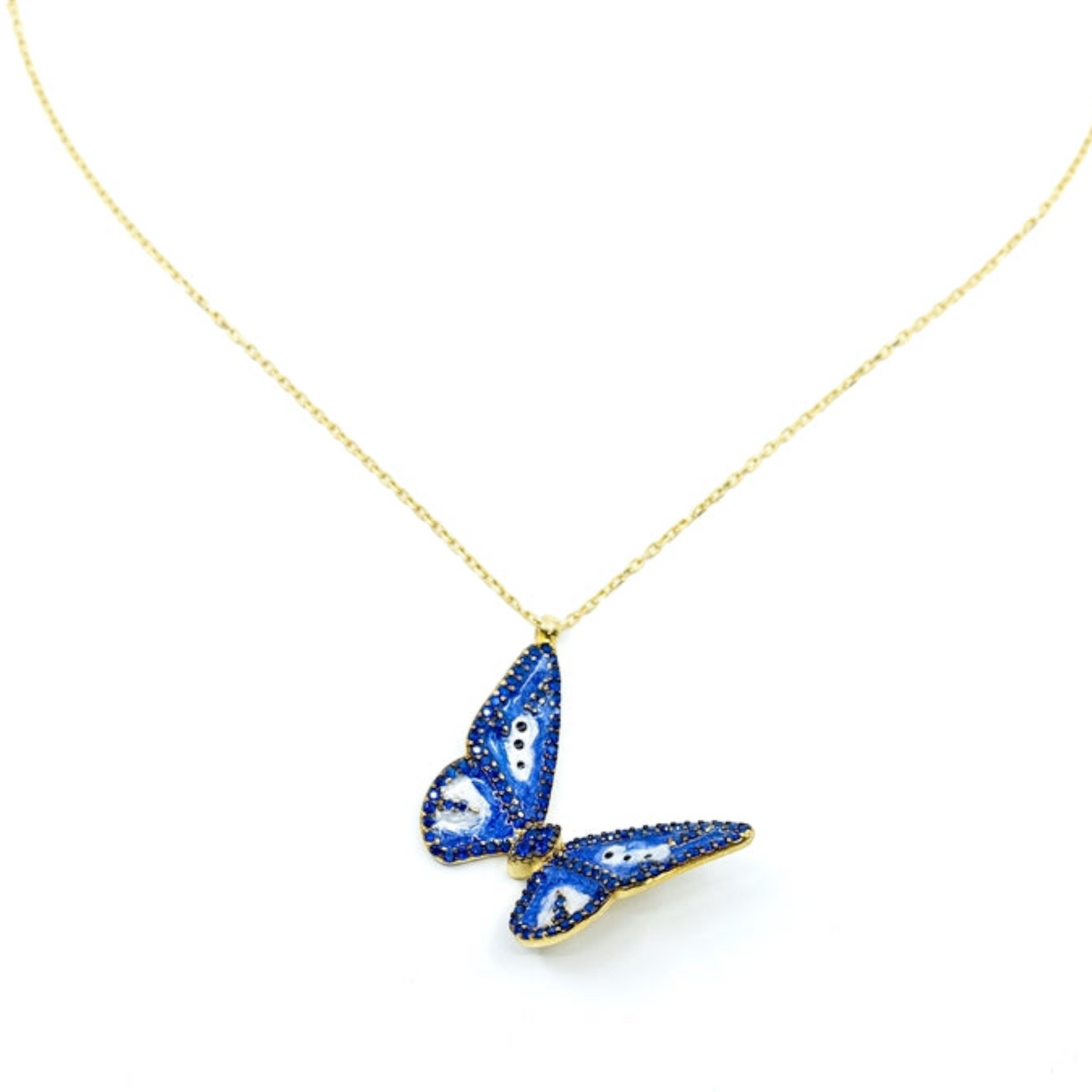 Gold Blue Butterfly Necklace - shopzeyzey
