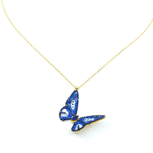 Gold Blue Butterfly Necklace - shopzeyzey