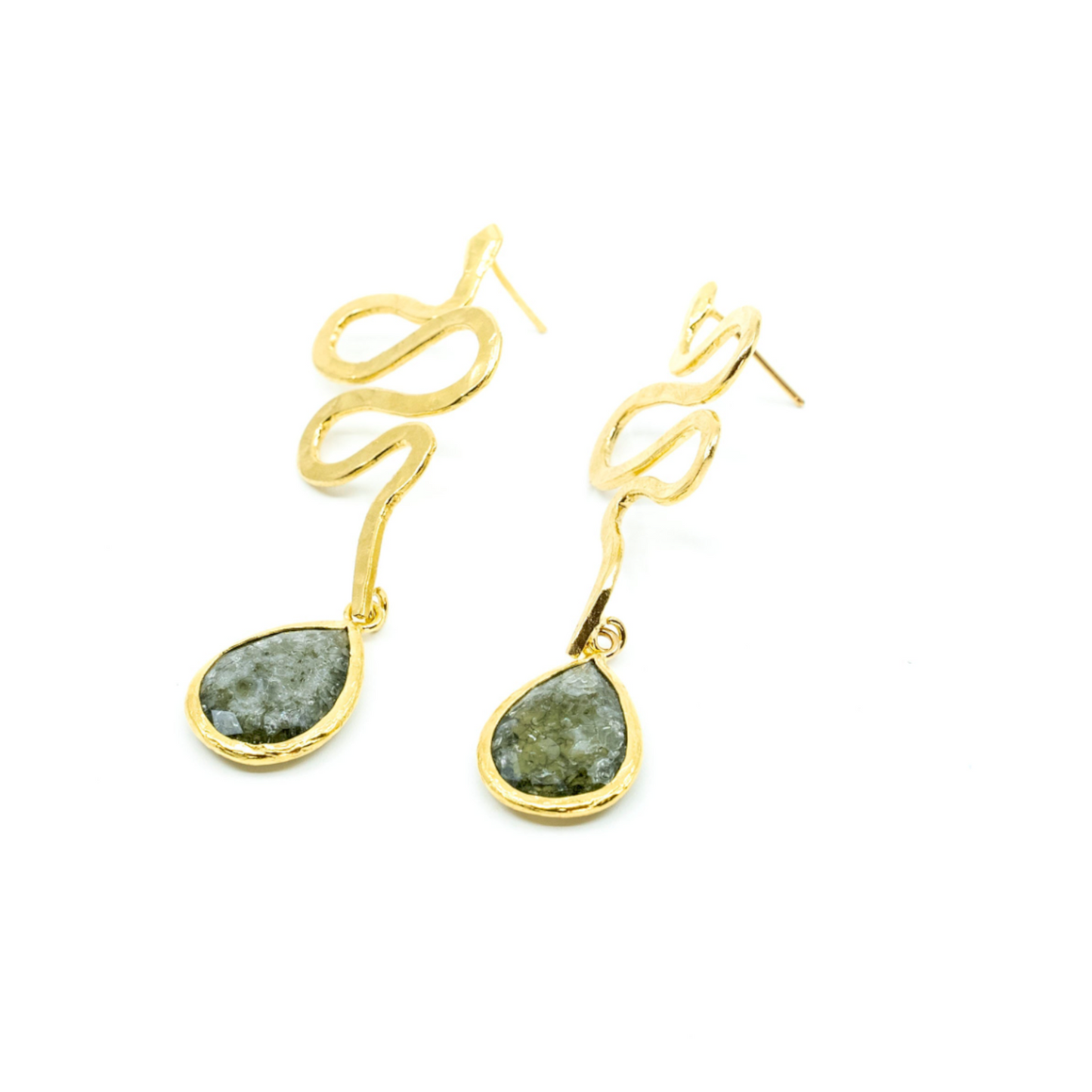 Snake Earring with Green Stone - shopzeyzey