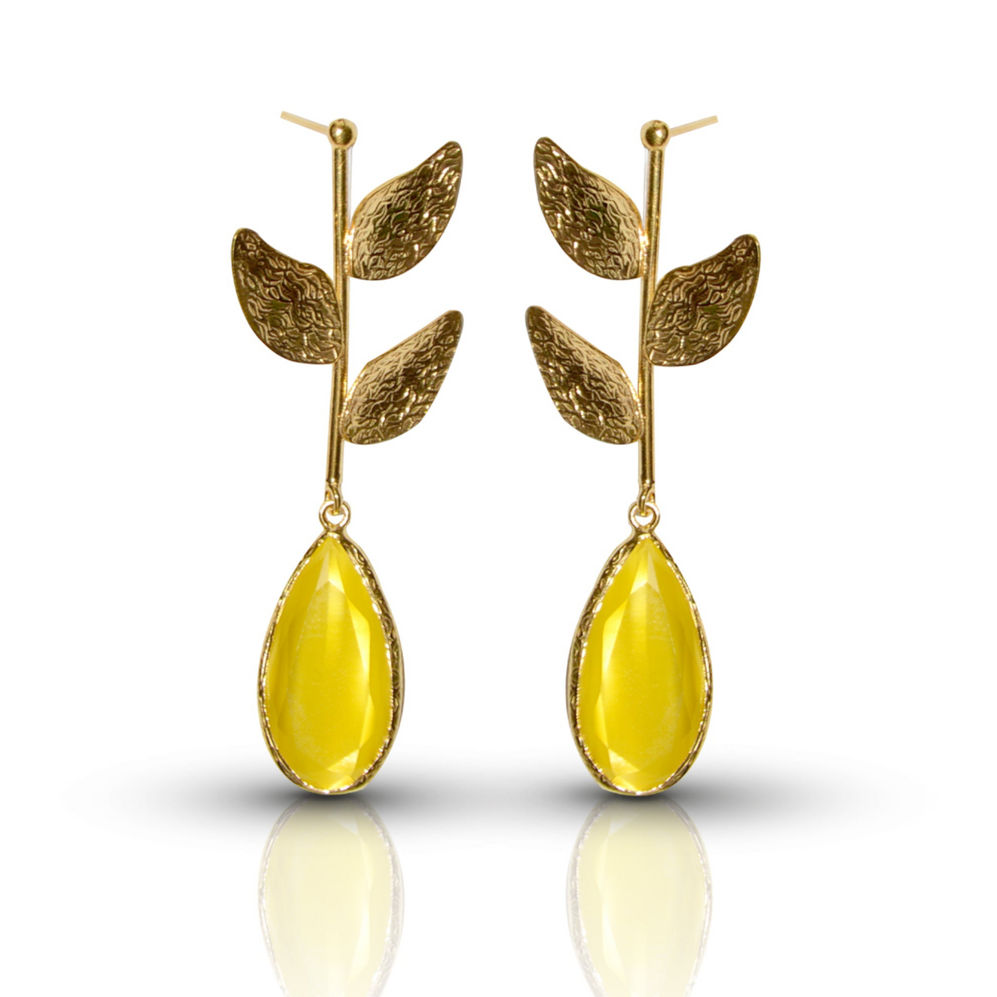 Aurora Mustard Leaf Gold Earrings - shopzeyzey