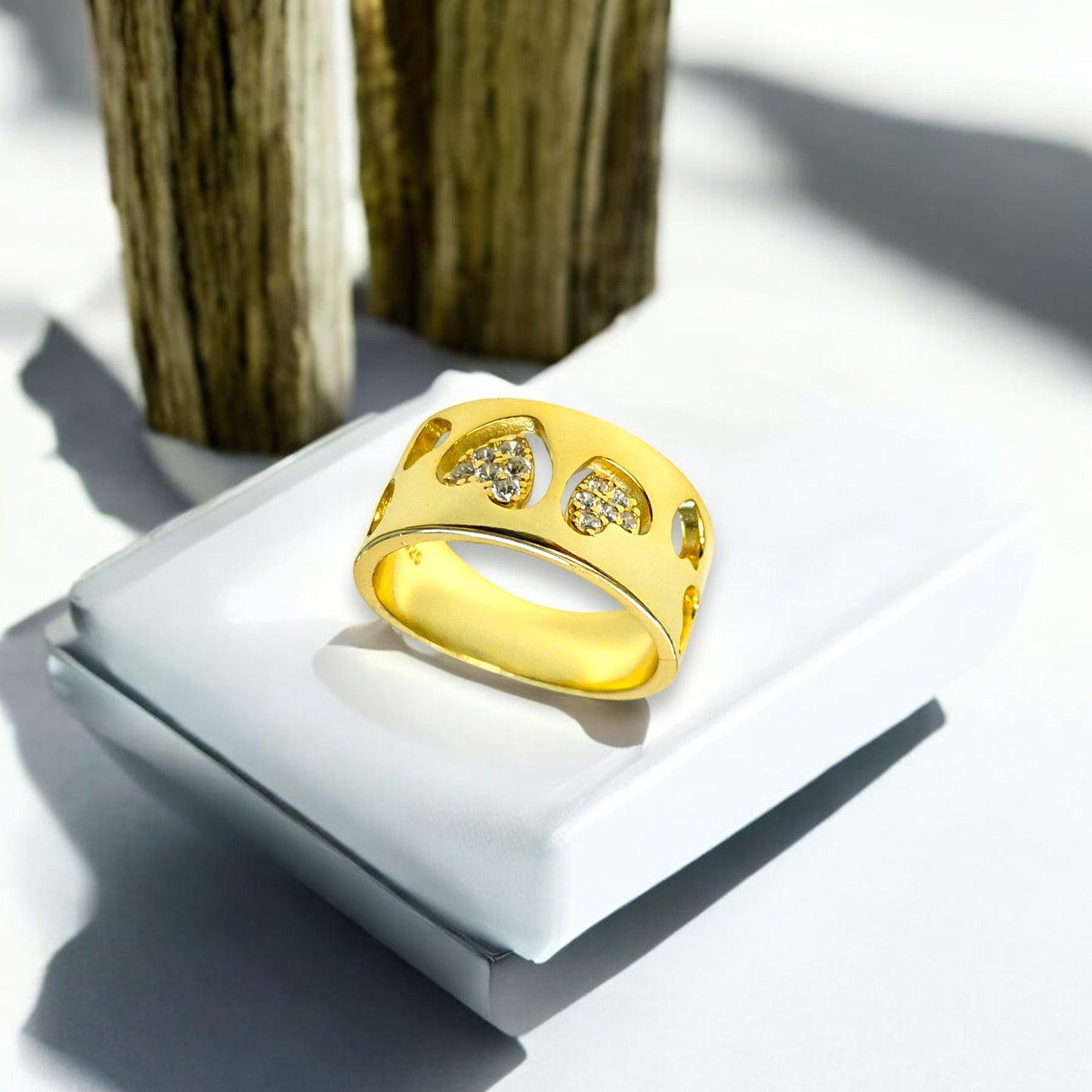 14K gold-plated sterling silver heart ring with cubic zirconia stone