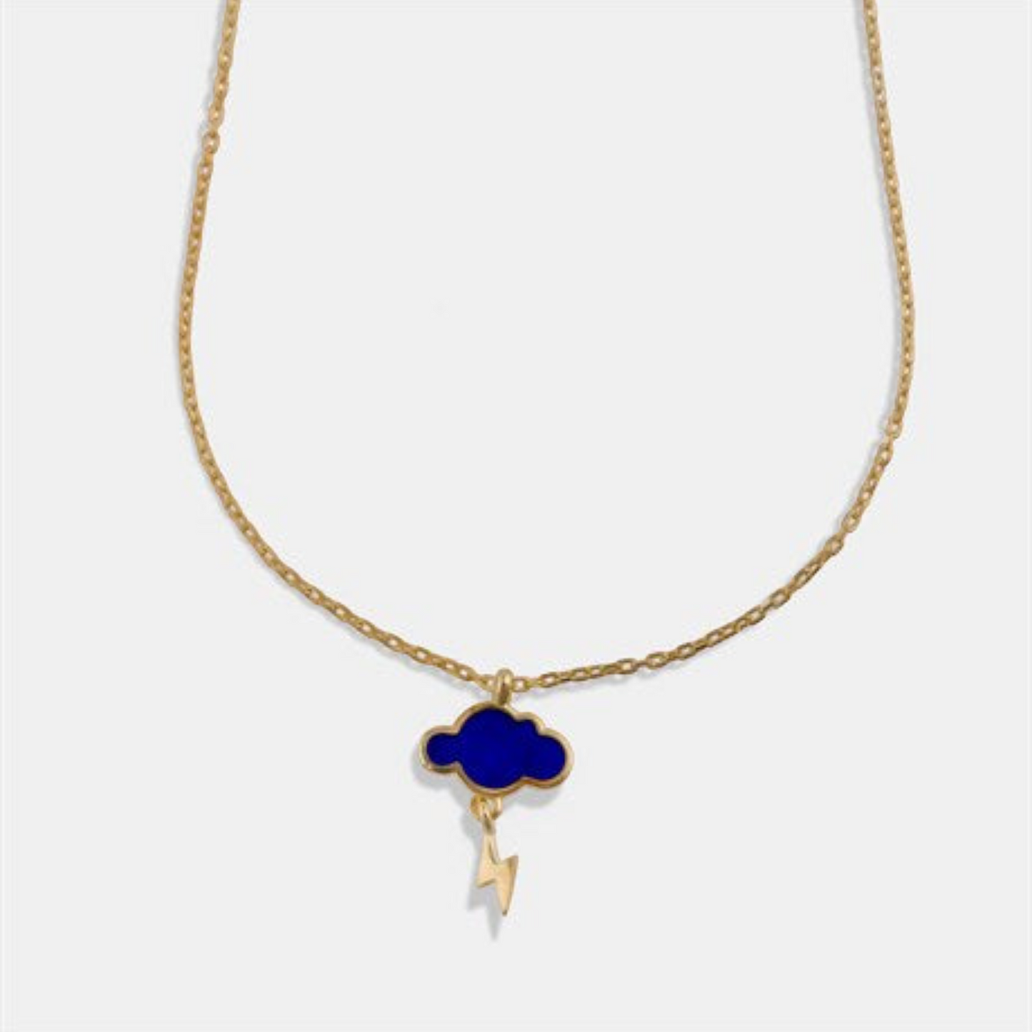 Blue Enamel Cloud and thunder Storm Necklace - shopzeyzey