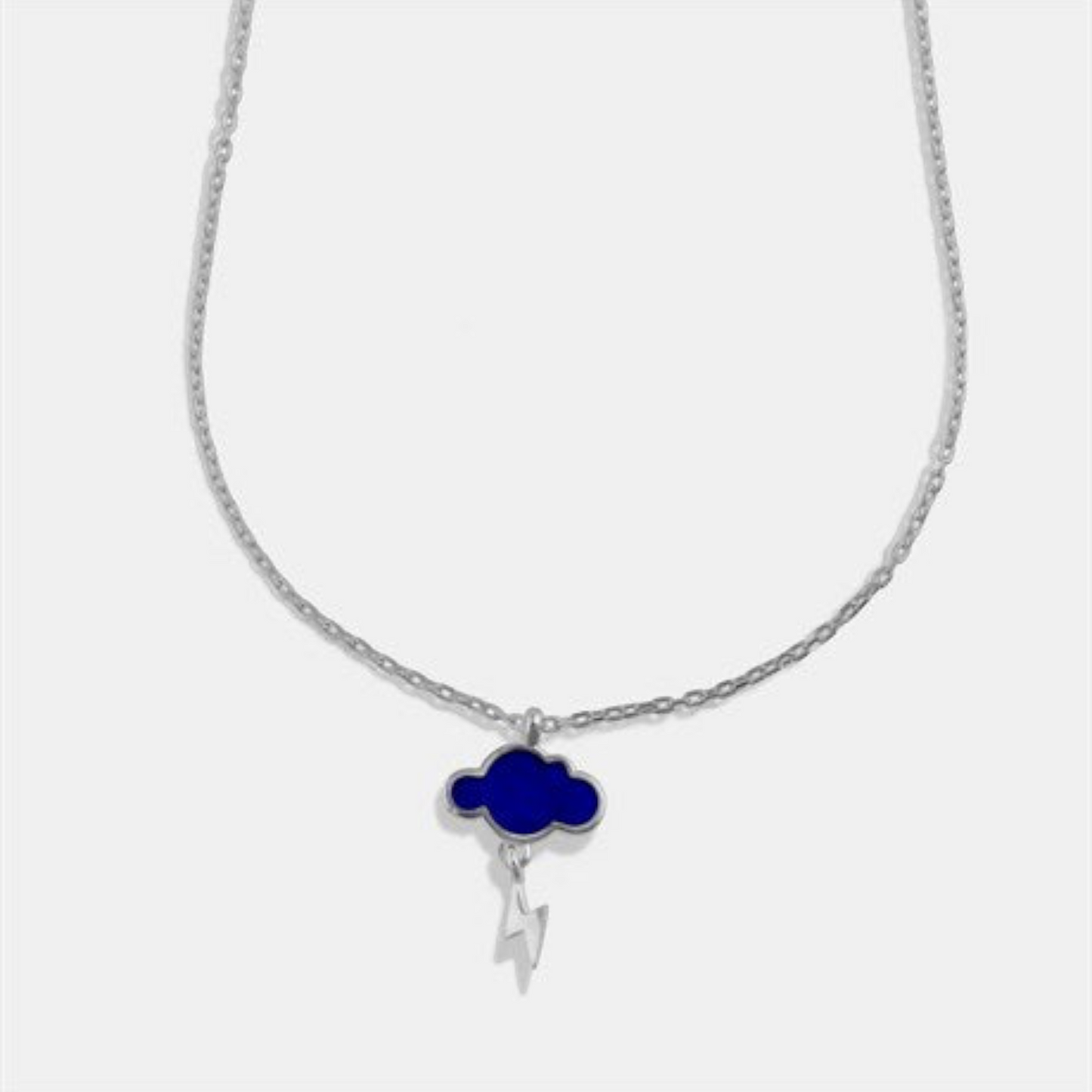 Blue Enamel Cloud and thunder Storm Necklace - shopzeyzey