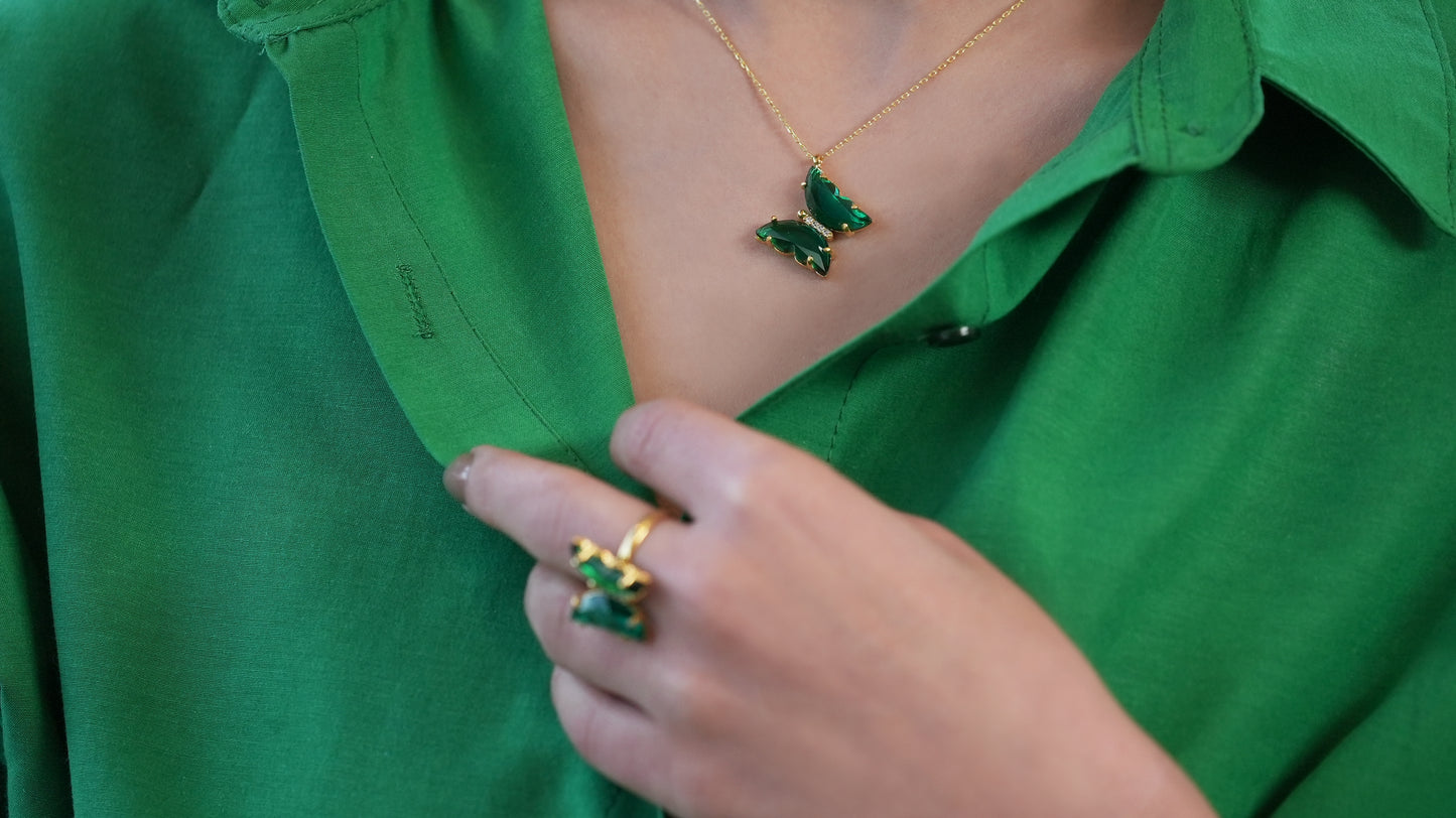 Crystal Green Butterfly Ring - shopzeyzey