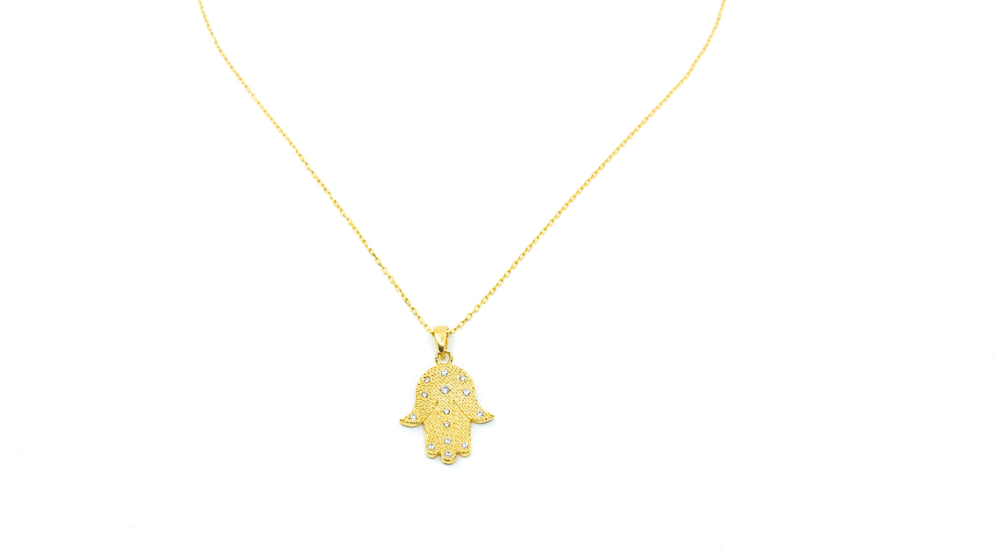 Gold Hamza Necklace with CZ stones - shopzeyzey