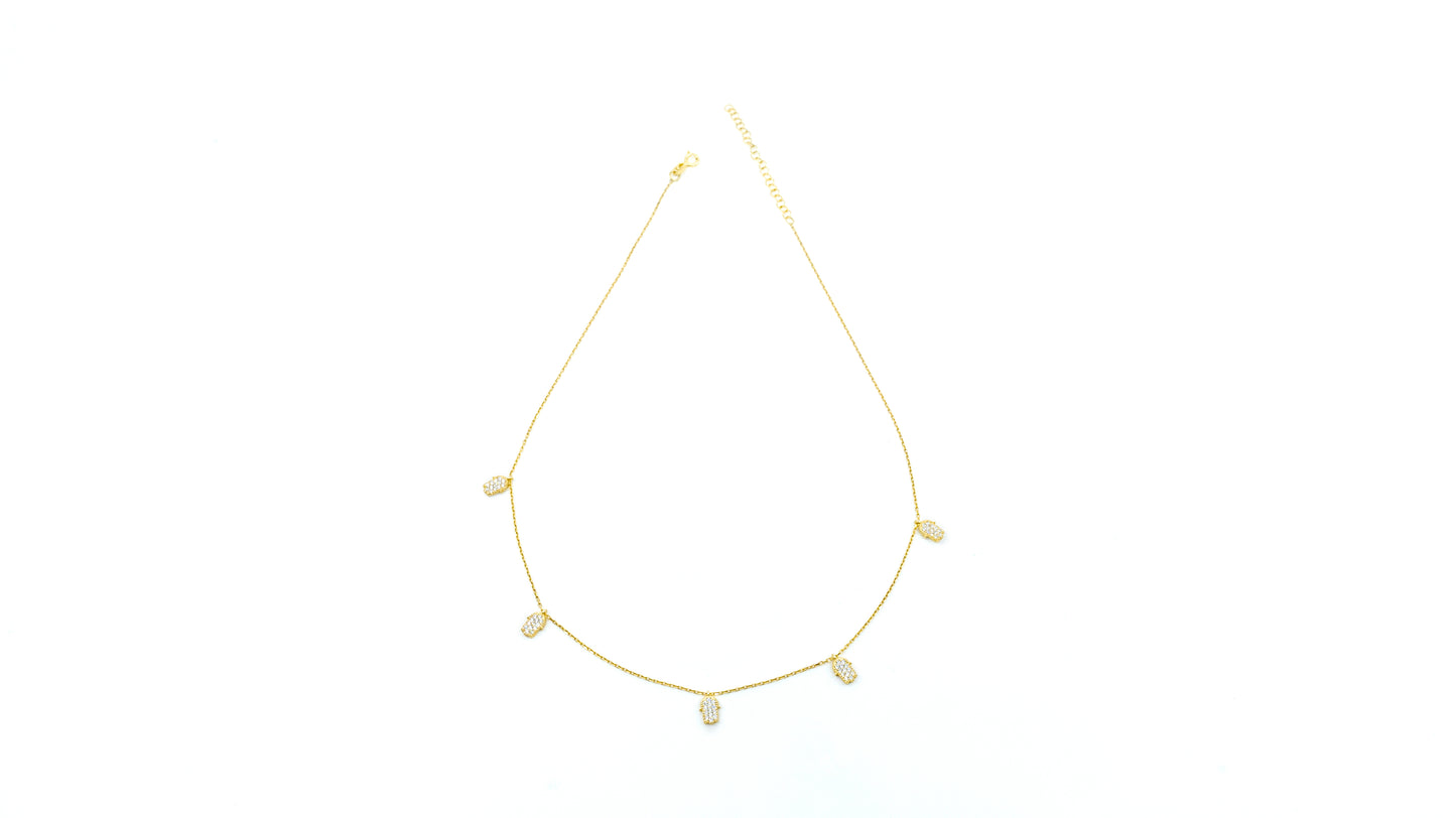 Five Tiny Gold Hamza Choker covered with CZ diamond - shopzeyzey