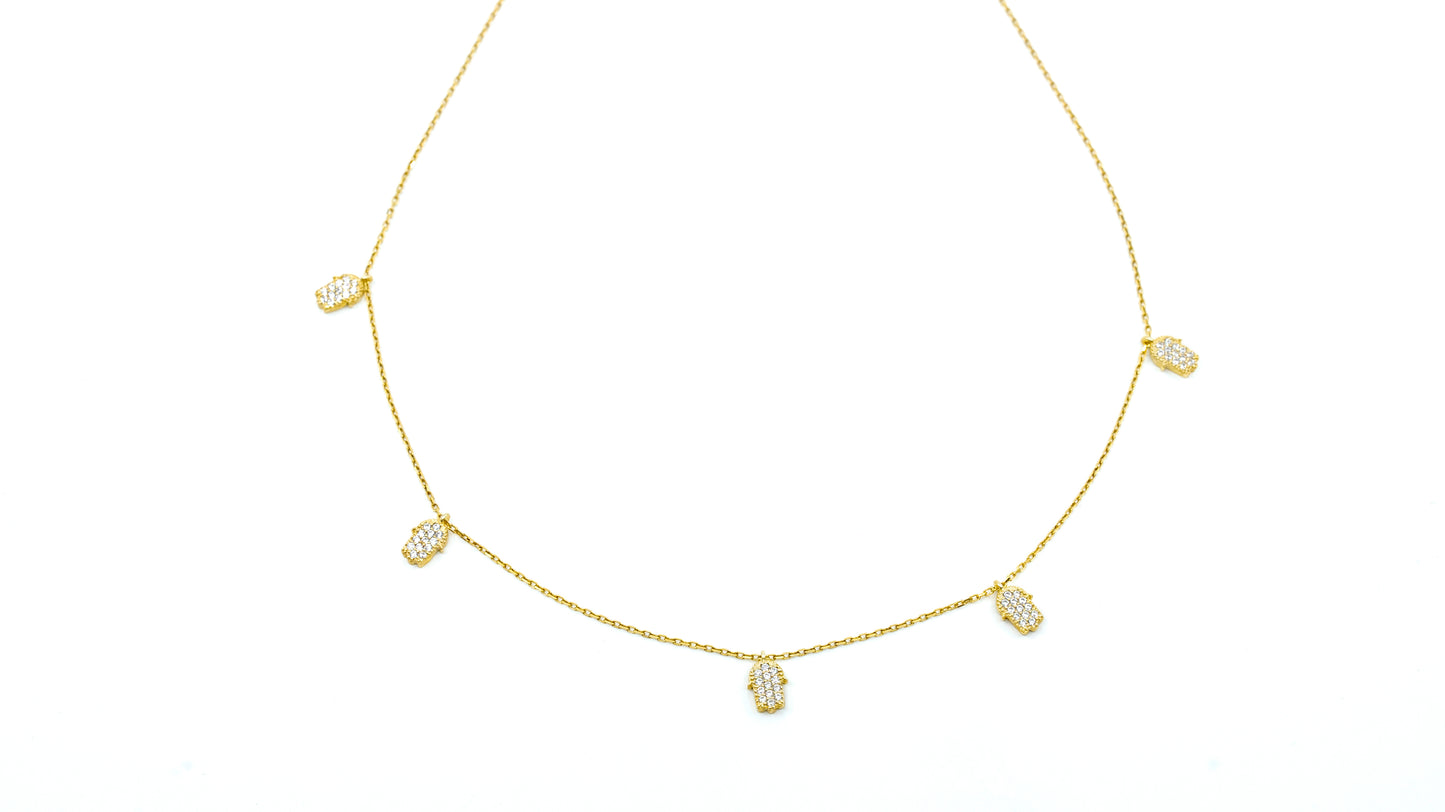 Five Tiny Gold Hamza Choker covered with CZ diamond - shopzeyzey