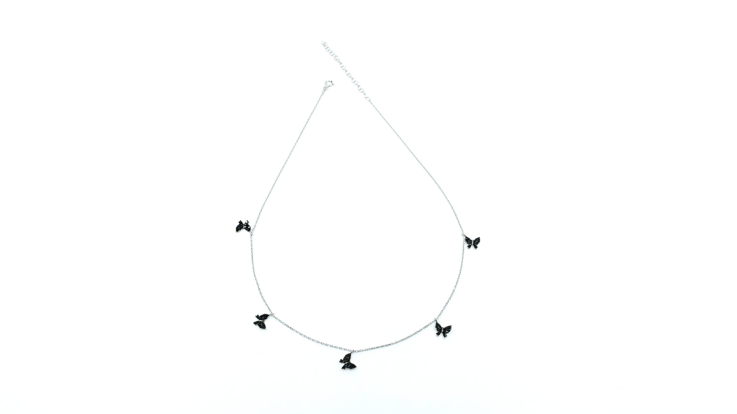 Five Black Butterfly Necklace with Silver Chain - shopzeyzey