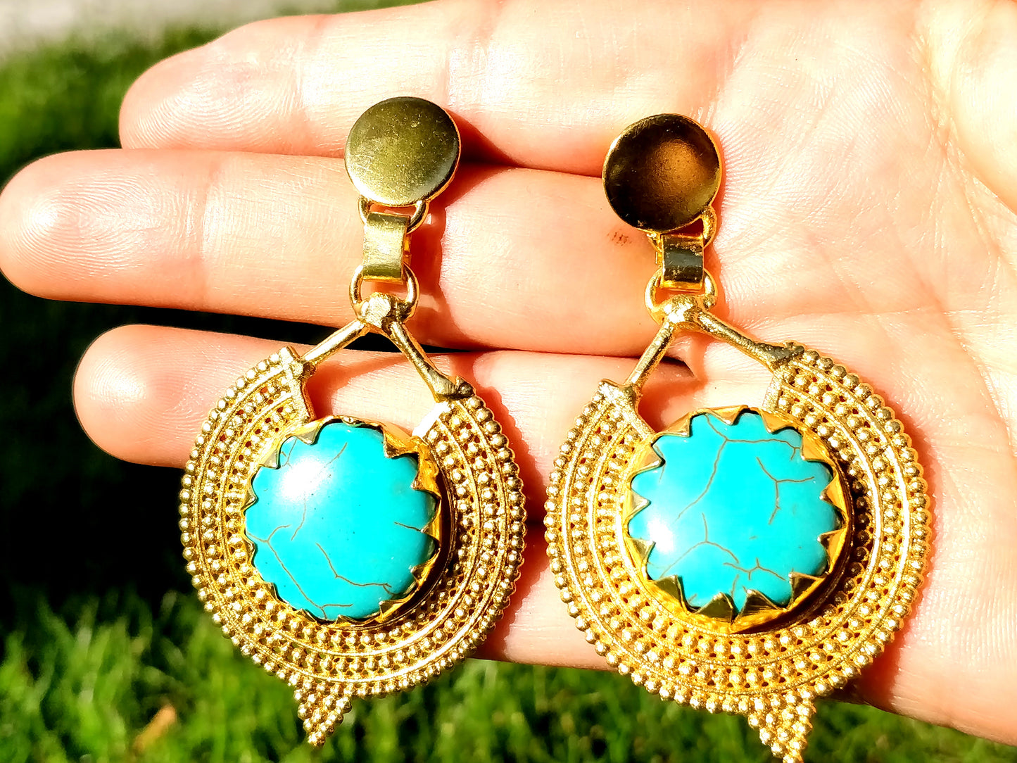 Turqouise Cleopatra Gold Earrings - shopzeyzey
