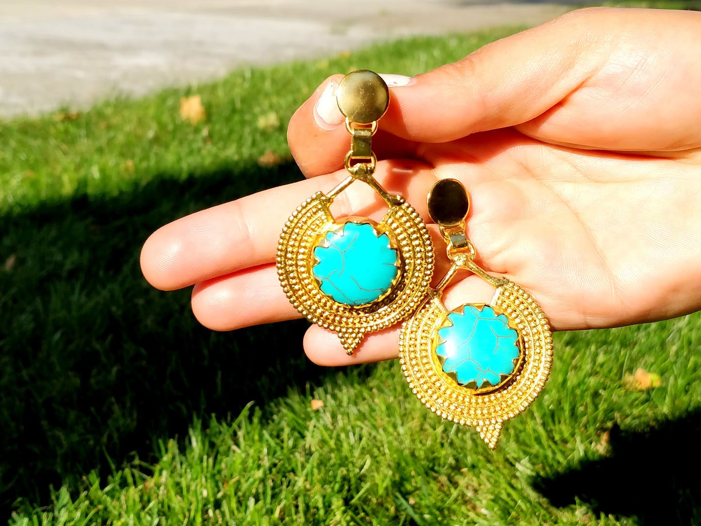 Turqouise Cleopatra Gold Earrings - shopzeyzey