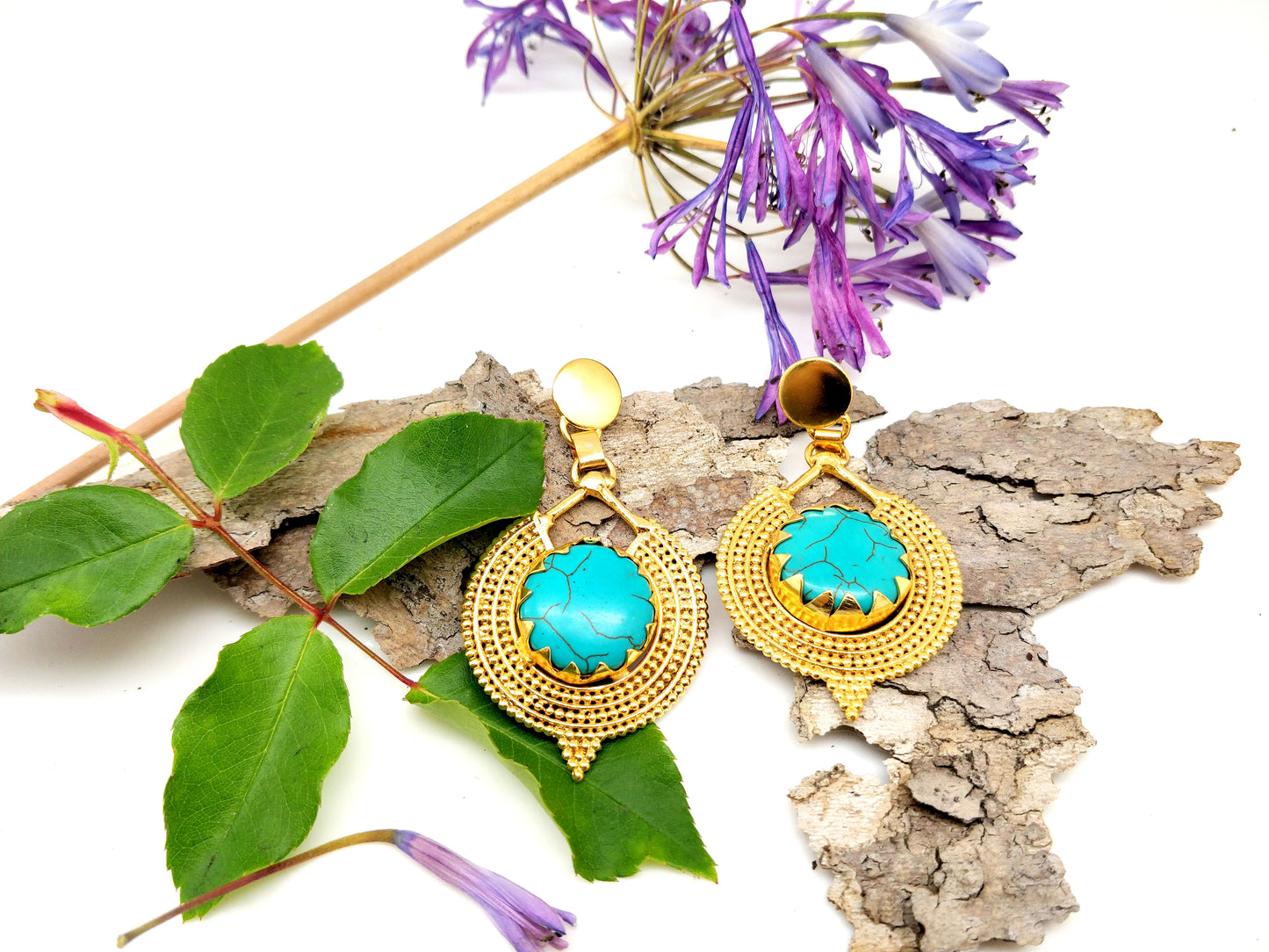 Turqouise Cleopatra Gold Earrings - shopzeyzey