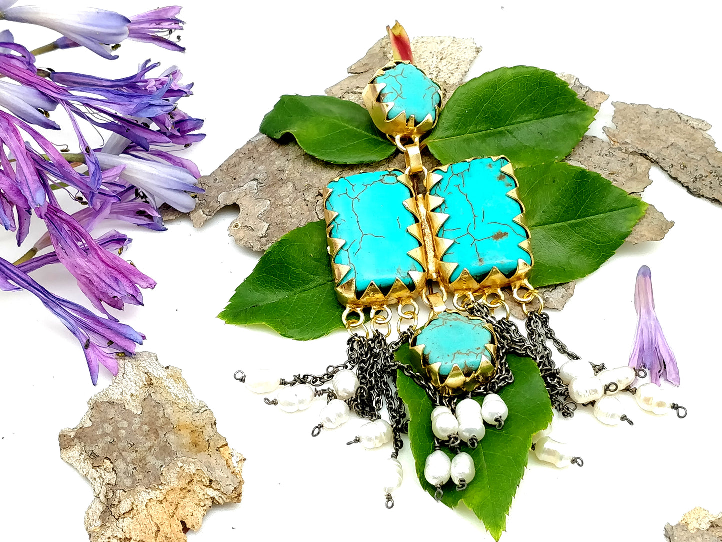 Boho Turqouise Tessal Gold Pendant - shopzeyzey