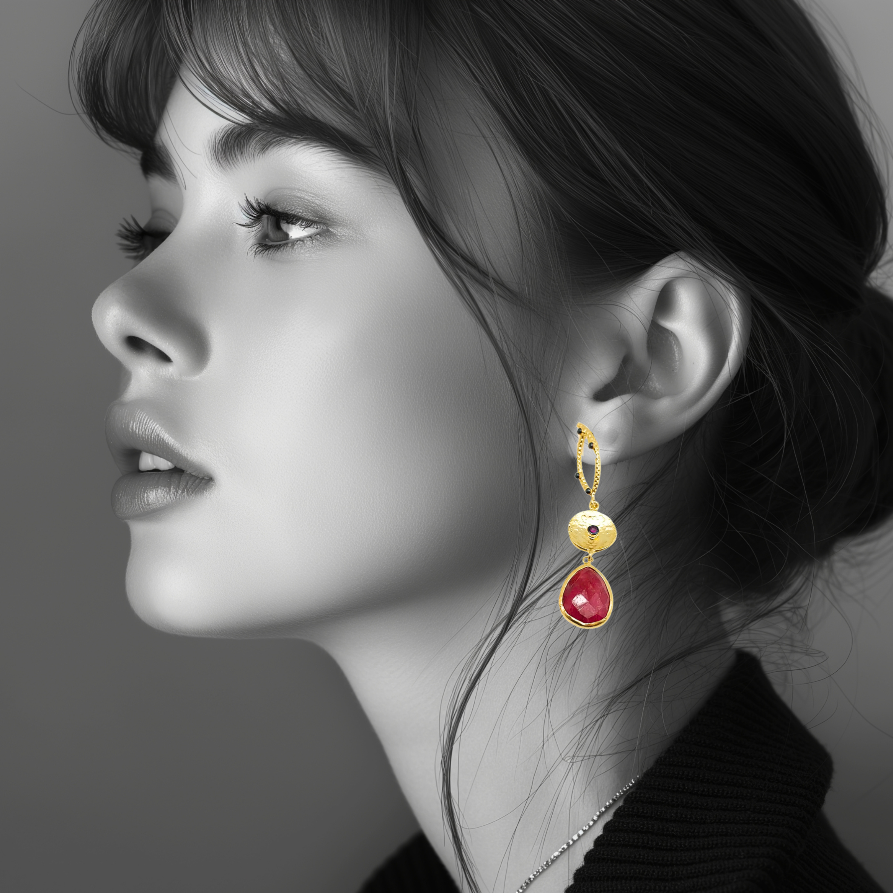 Passion and Elegance | Handmade Gold-Plated Ruby Corundum Earrings