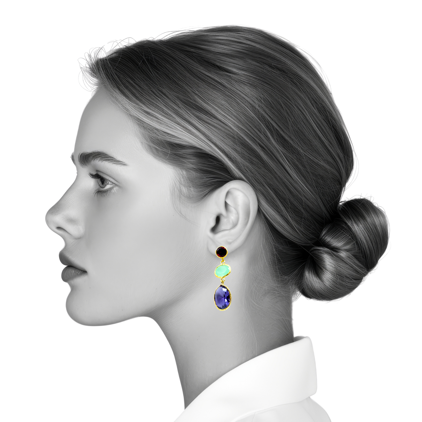 Red, Blue, Purple Three Piece Dangling Earring