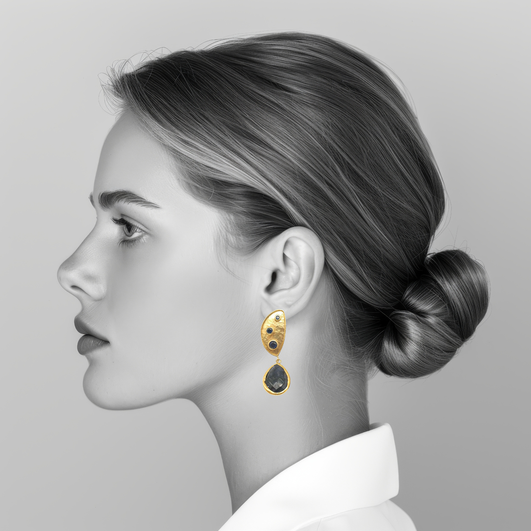 Gold-Plated Handmade Earrings with Sapphire Corundum and CZ Stones | Celestial Elegance | Artisan Crafted Jewelry