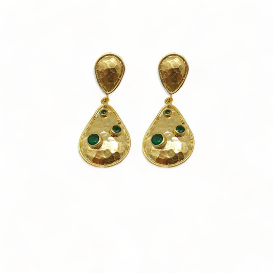 Gold-Plated Handmade Earrings with Emerald CZ Stones | Contemporary Double Drop Earrings | Elegant Modern Jewelry - shopzeyzey