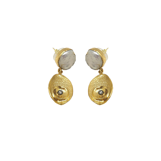 Pearl and CZ Gold-Plated Earrings | Handmade Semi Precious Jewelry - shopzeyzey