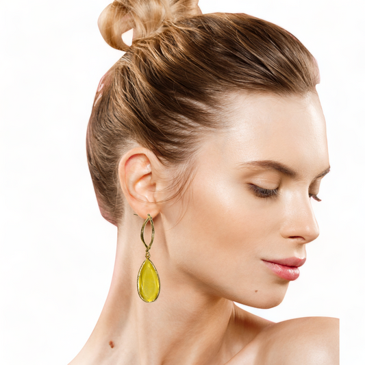 Aurora Mustard Oval Gold Earrings - shopzeyzey