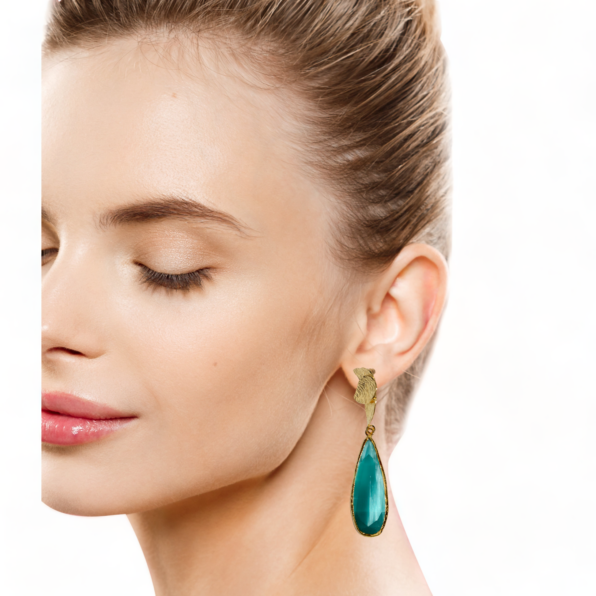 Aurora Turquoise Tulip Gold Earrings - shopzeyzey