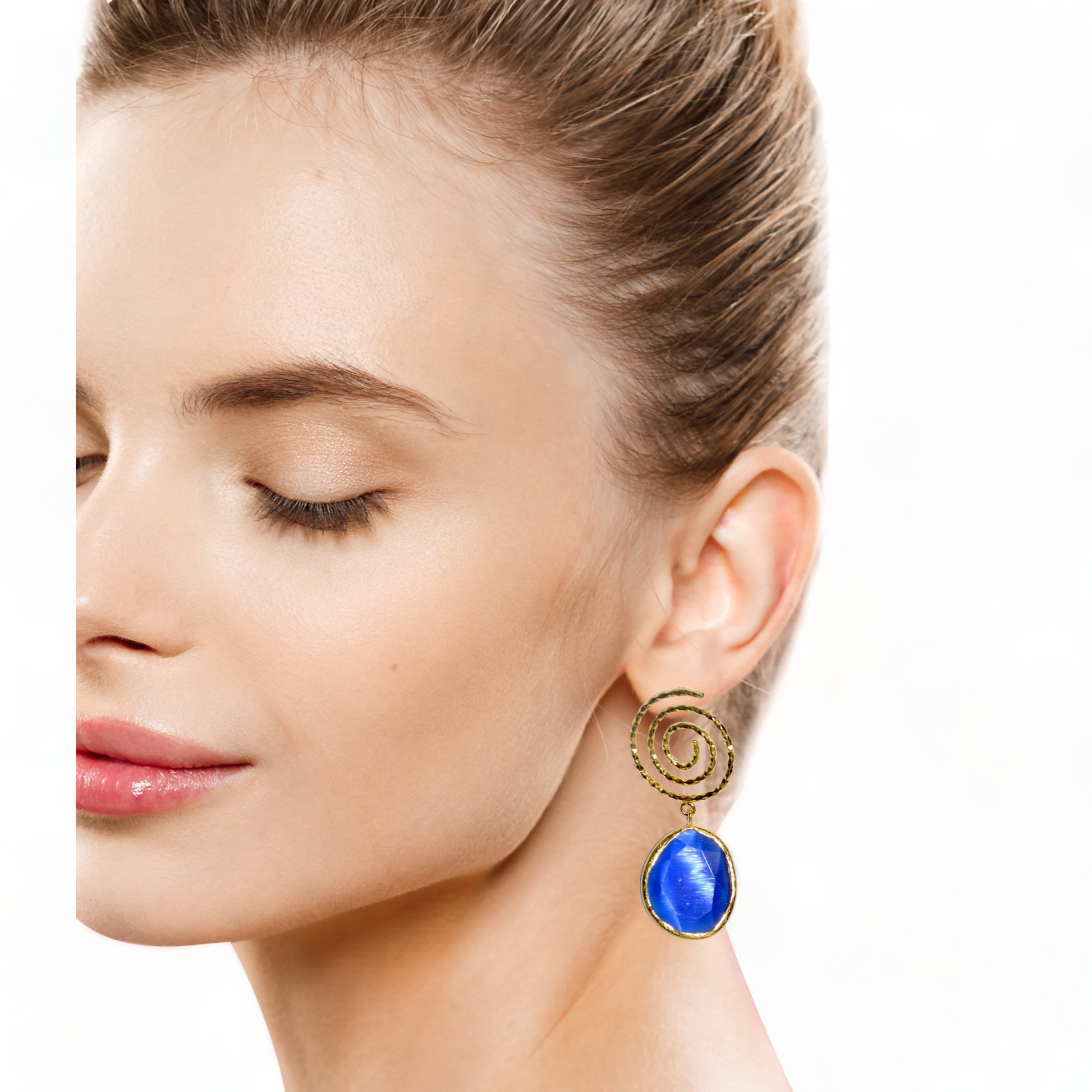 Aurora Navy Blue Spiral Gold Earrings - shopzeyzey