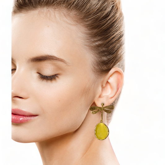 Aurora Mustard Dragonfly Gold Earrings - shopzeyzey