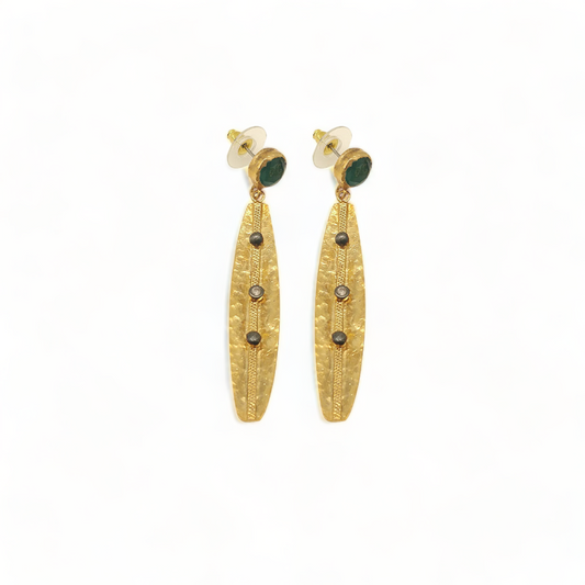 Handmade Gold-Plated Olive Leaf Earrings | CZ Stone | Artisan Crafted Jewelry | Unique Drop Earrings - shopzeyzey