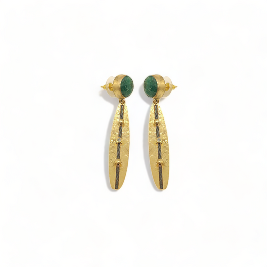 Gold-Plated Handmade Earrings with Emerald Corundum and CZ Stones | Contemporary Elegance | Sparkling Artisan Jewelry - shopzeyzey