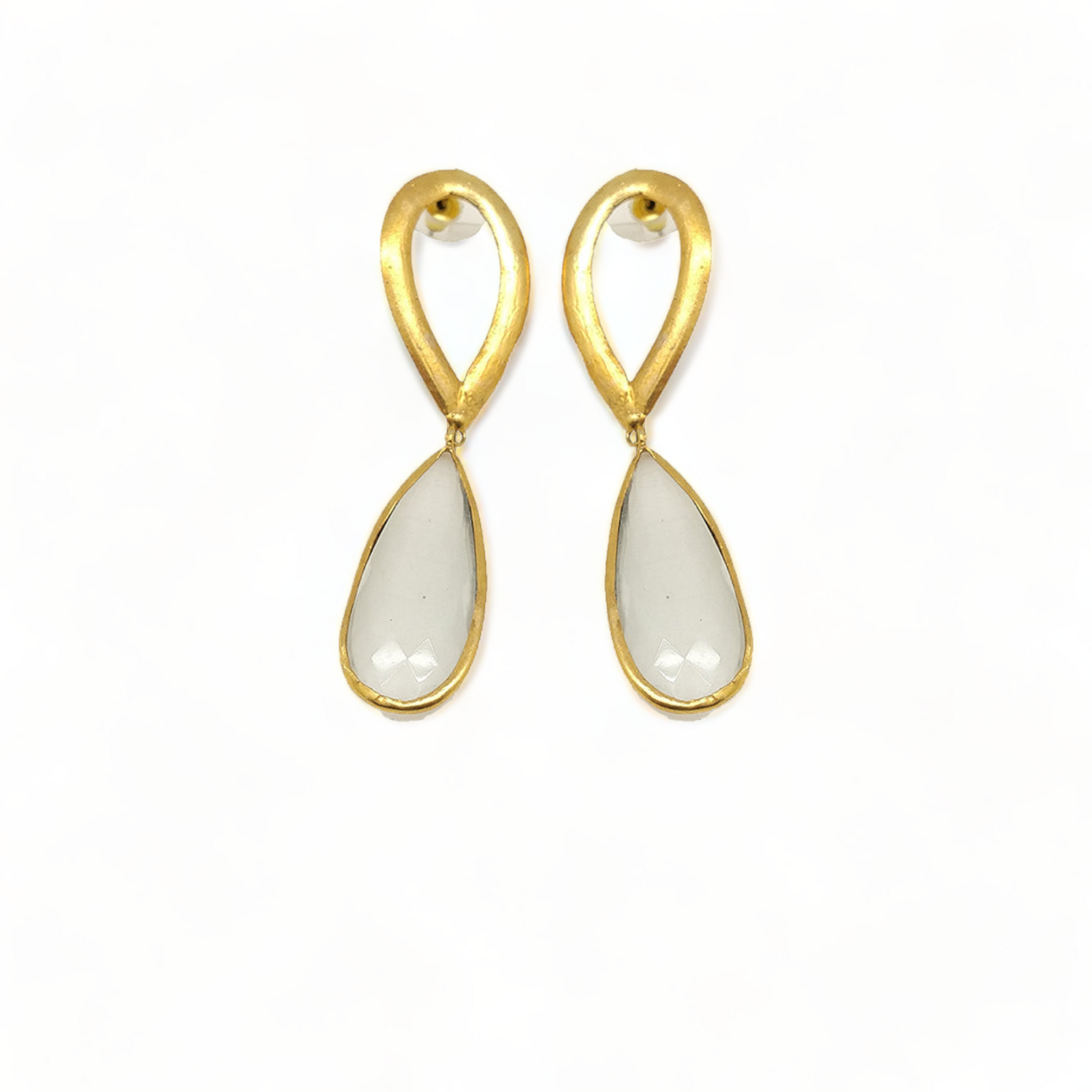 Mystical Allure | Handmade Gold-Plated White Cat's Eye Earrings - shopzeyzey