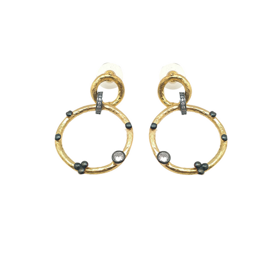 Gold-Plated Handmade Earrings with White CZ Stones | Contemporary Double Circle Earrings | Elegant Modern Jewelry - shopzeyzey