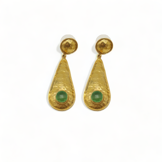 Gold-Plated Handmade Drop Earrings with Green Onyx Stones | Contemporary Elegance | Nature-Inspired Jewelry - shopzeyzey