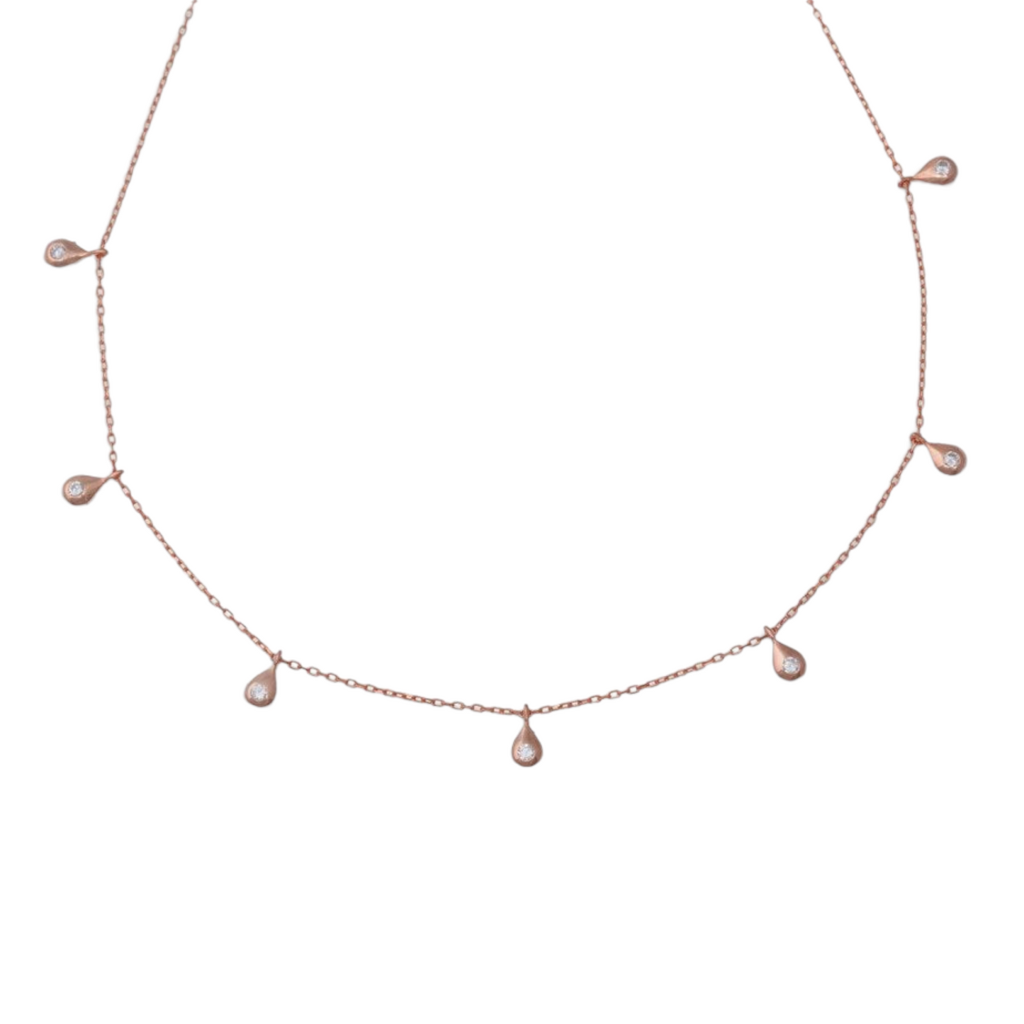 7 Diamond Teardrop Necklace | Sterling Silver | 16"+2" Extension | Plating Options - shopzeyzey