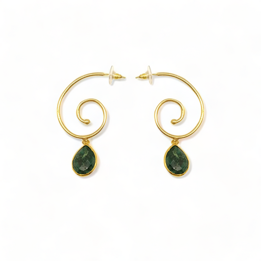 Handmade Emerald Corundum Gold Plated Earrings | Contemporary Semi-Precious Jewelry - shopzeyzey