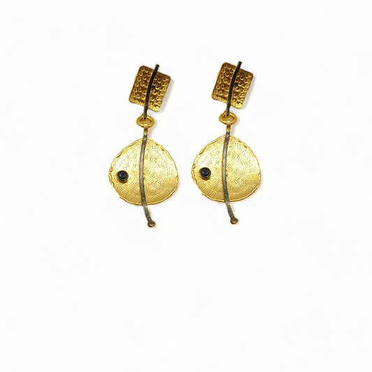 Gold-Plated Handmade Earrings with Black CZ Stones | Contemporary Drop Earrings | Elegant Modern Jewelry - shopzeyzey