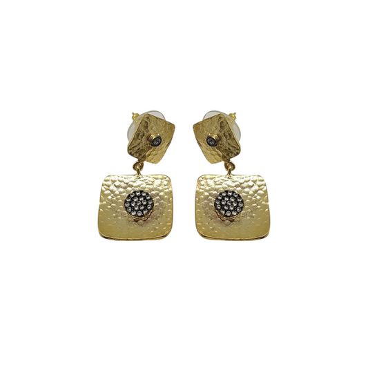 Gold Plated Handmade Hammered Earrings with CZ – Contemporary Elegance - shopzeyzey