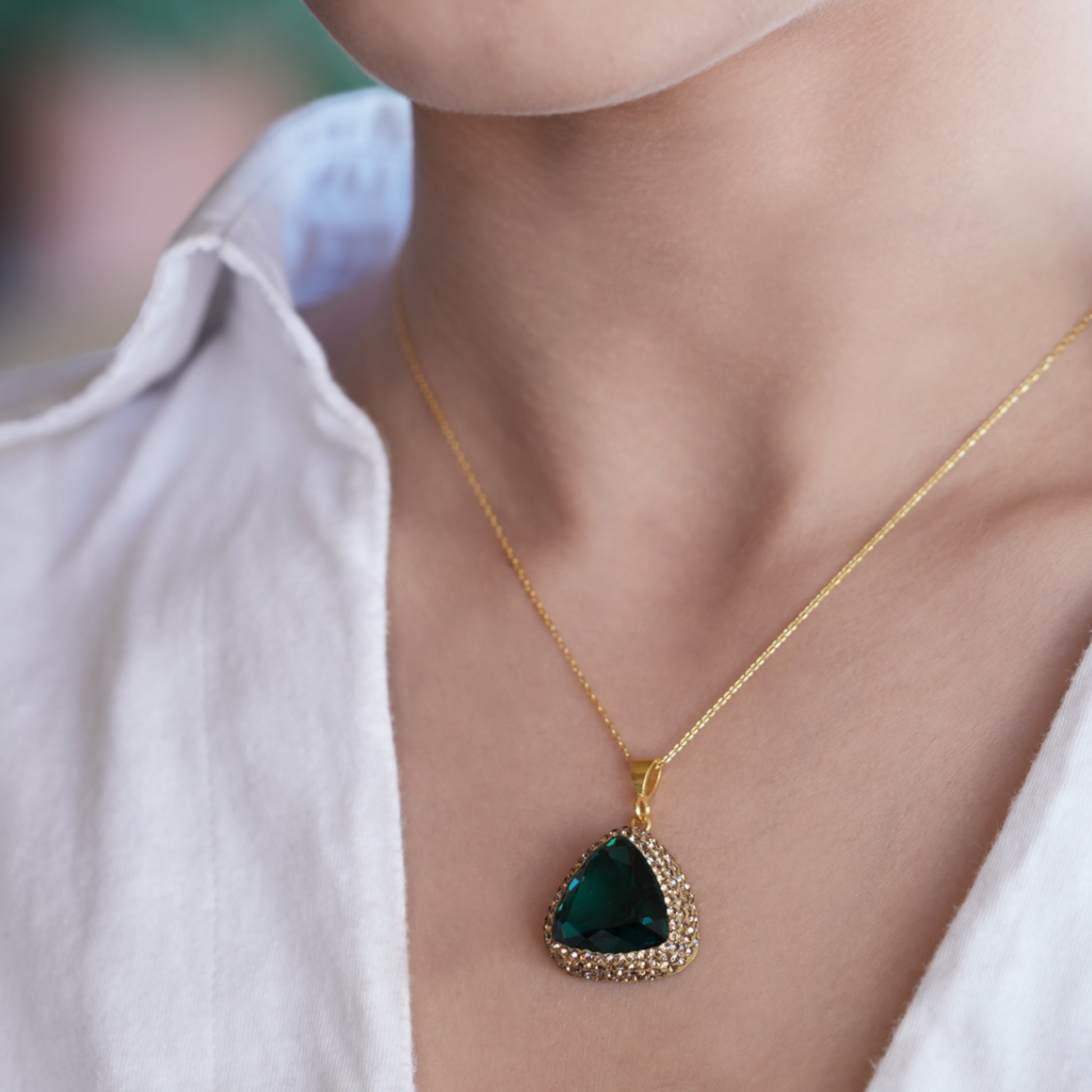 Green Emerald Stone Necklace - shopzeyzey