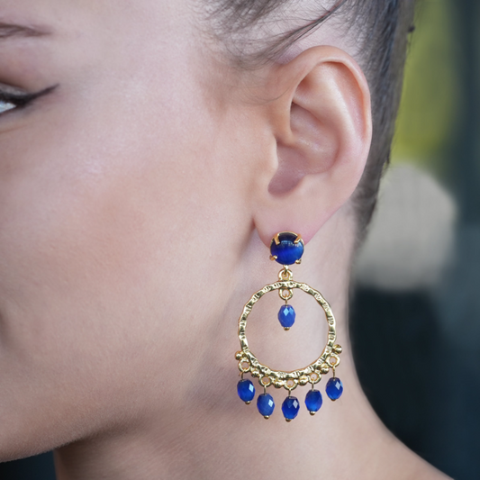 Dangling Hoop Earring with Blue stones - shopzeyzey