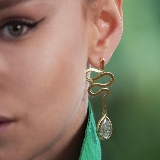 Snake Earring with Green Stone - shopzeyzey