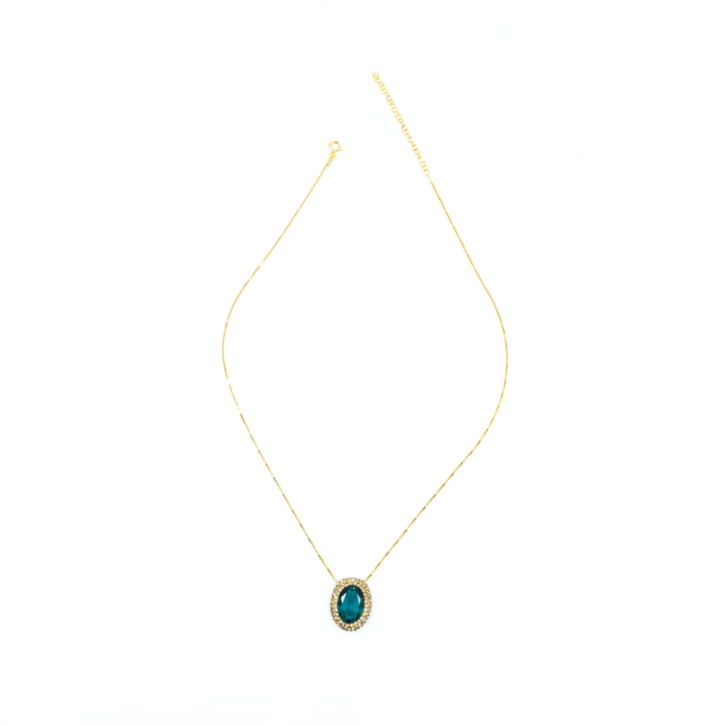 Gold Pendant Necklace in Blue - shopzeyzey