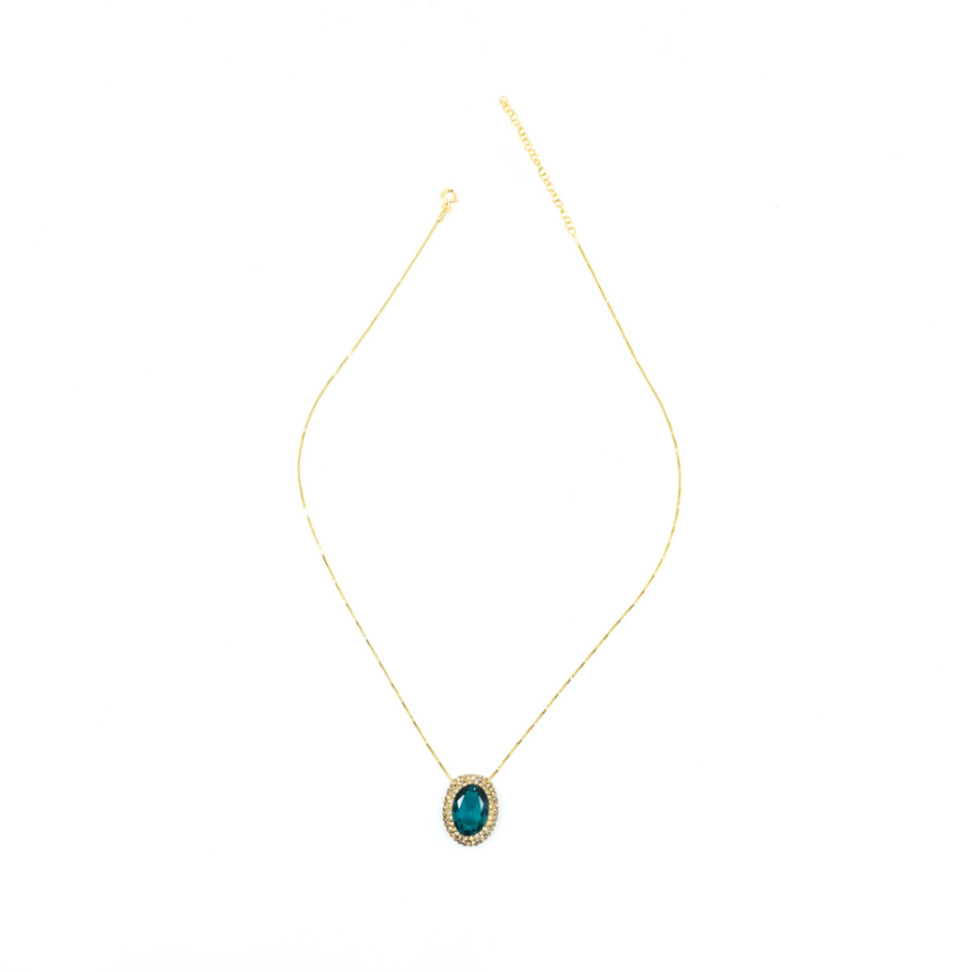 Gold Pendant Necklace in Blue - shopzeyzey