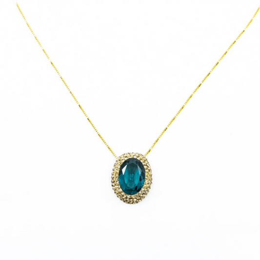 Gold Pendant Necklace in Blue - shopzeyzey