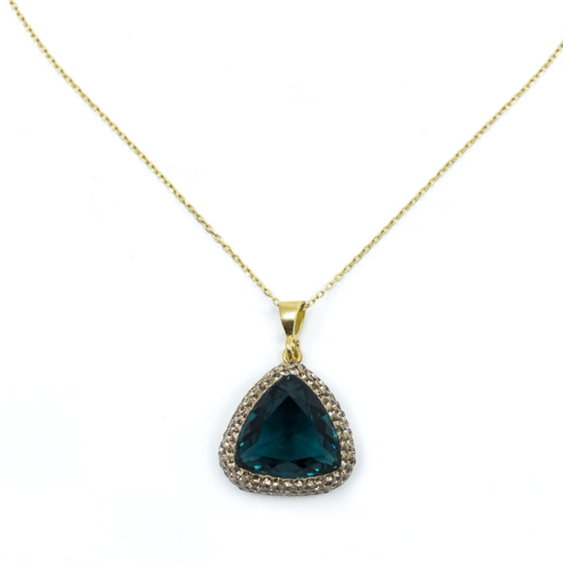 Triangle Pendant Necklace Navy Blue Stone - shopzeyzey