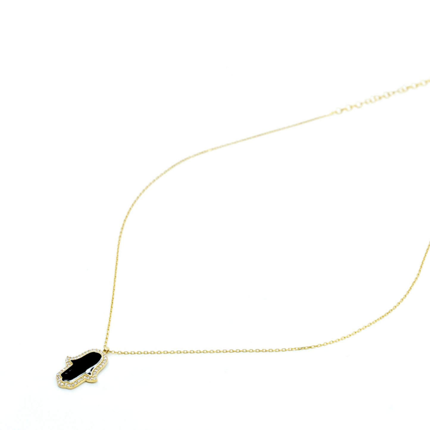 Black Enamel Hamsa Hand with surrounded with CZ Diamond Stones - shopzeyzey
