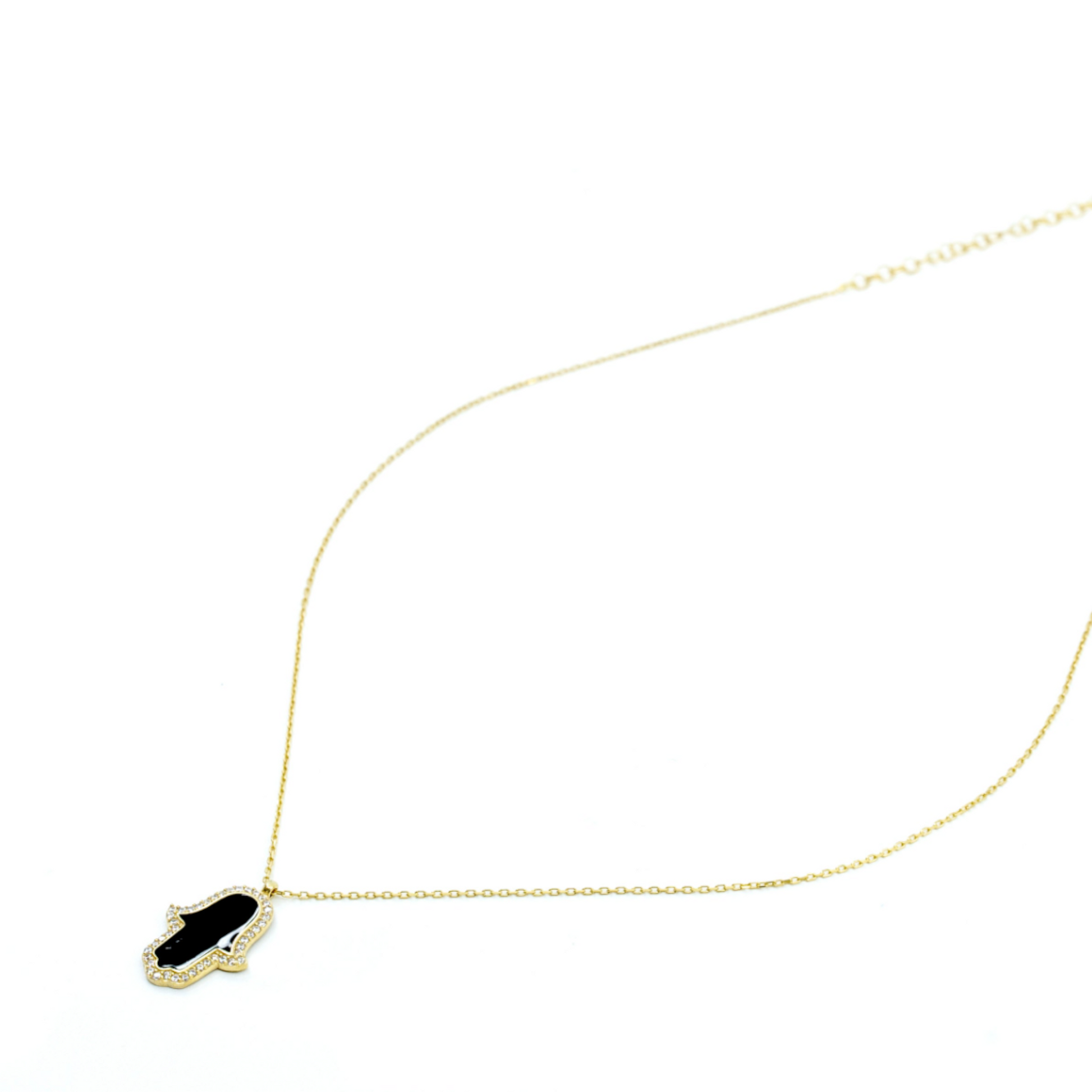 Black Enamel Hamsa Hand with surrounded with CZ Diamond Stones - shopzeyzey