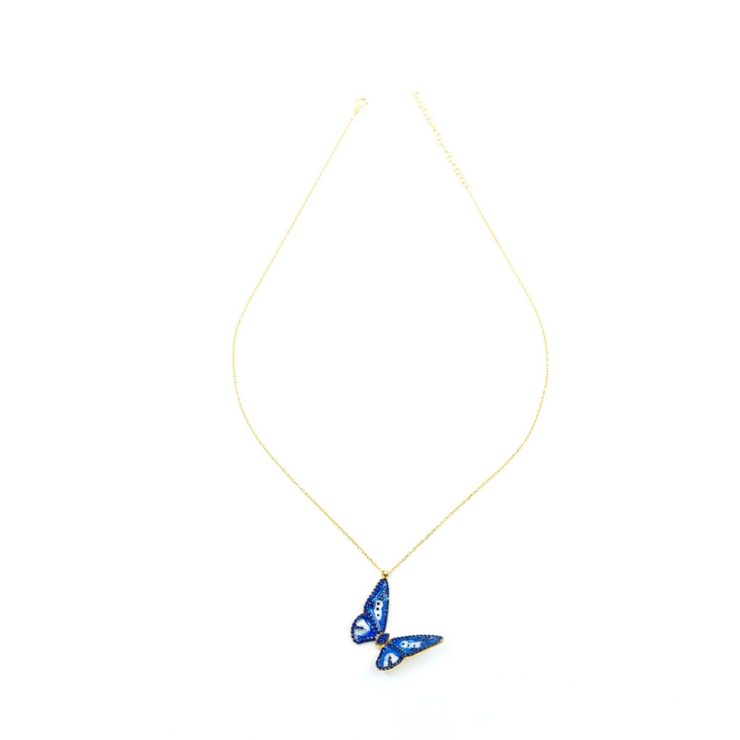 Gold Blue Butterfly Necklace - shopzeyzey