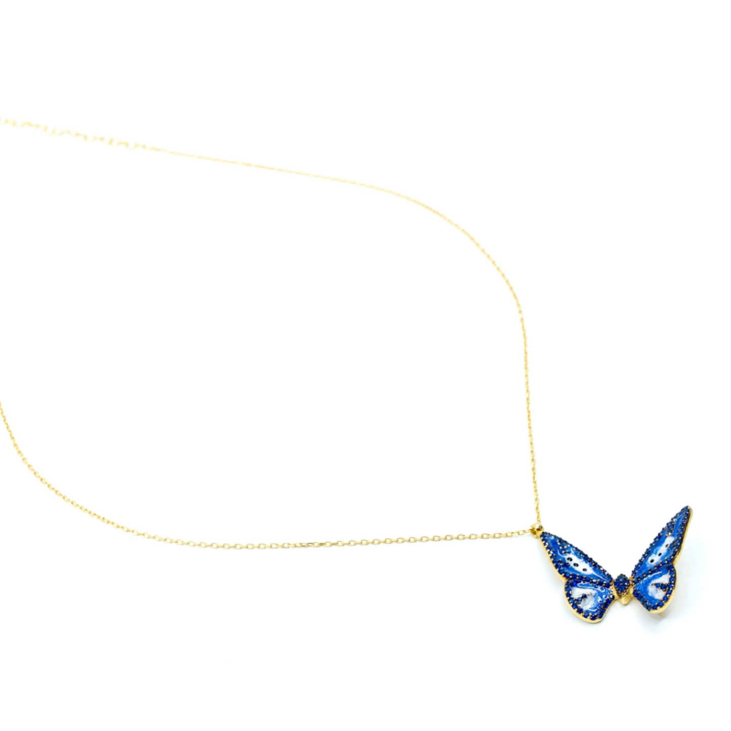 Gold Blue Butterfly Necklace - shopzeyzey