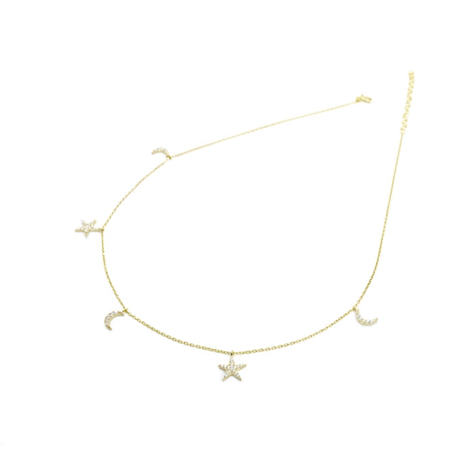 Five Charms of Moon and Star Necklace - shopzeyzey